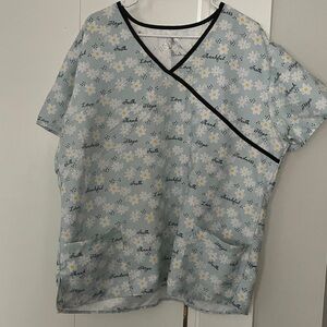 Floral Print V-Neck Women's Scrub Top